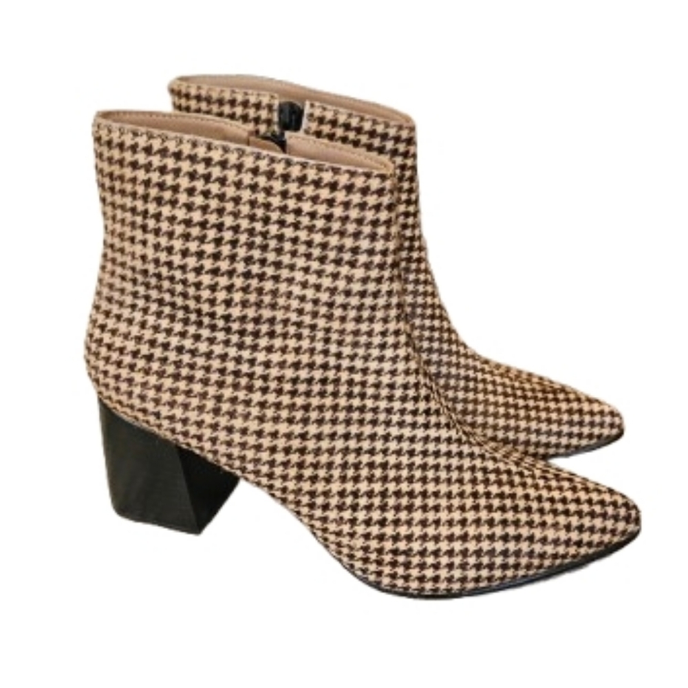 Huma Blanco Pony Hair Houndstooth Ankle Boots Block Heel EU 40 US 9